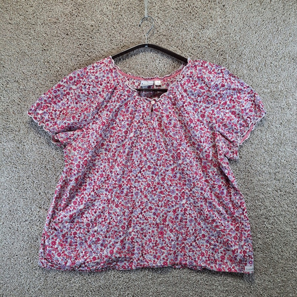 Landau Scrub Top Womens XXL Multicolor Floral Short Sleeve‎ V-Neck Medical Nurse